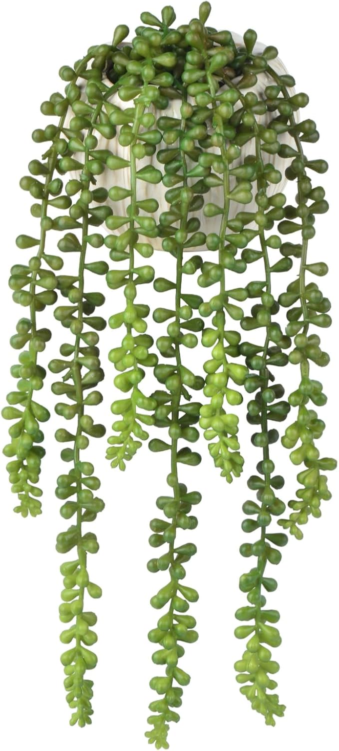 Succulents Plants Artificial, Small String of Pearls with Ceramic Pot Artificial Faux String of Pearls Suitable for Home Garden Decor, Wall Decoration