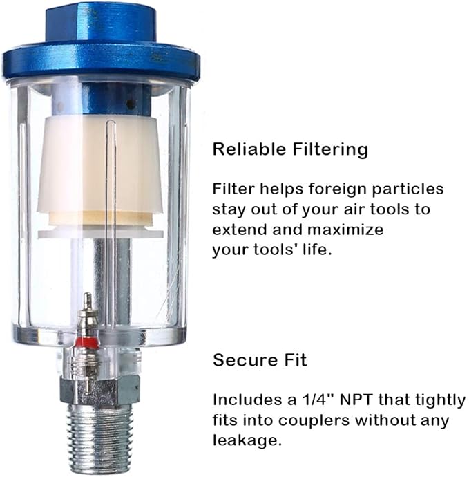 beduan Water Oil Separator Filter, 1/4" NPT Male and Female Thread Spray Gun Filters Air Line Compressor Fitting (Pack of 2)