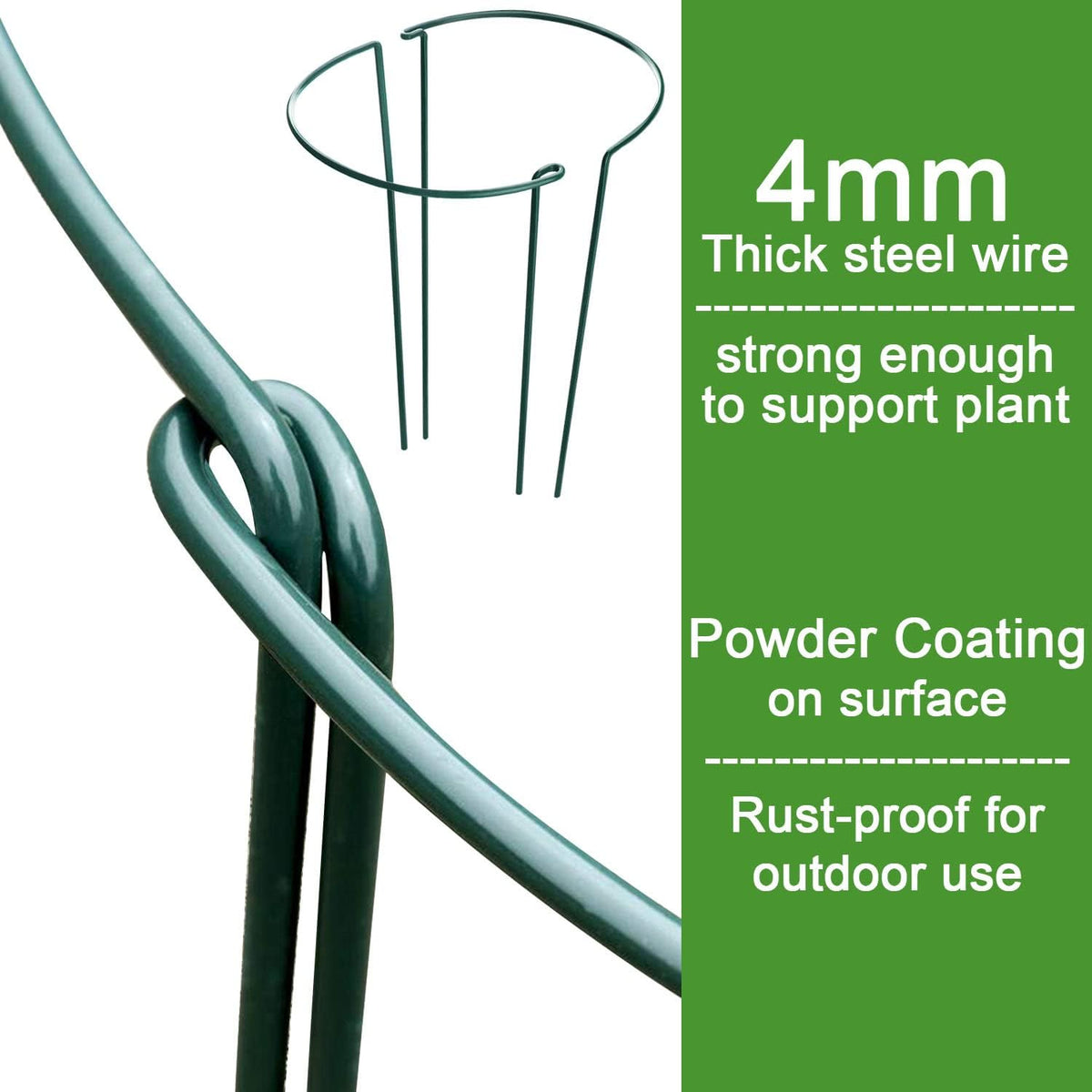 HiGift 6 Pack 24 Inch Plant Stakes, 10" Wide x 24" High Half Round Metal Peony Cages and Support, Green Garden Plant Stake Plant Support Ring Border for Peony Tomato,Hydrangea,Flower Indoor Outdoor