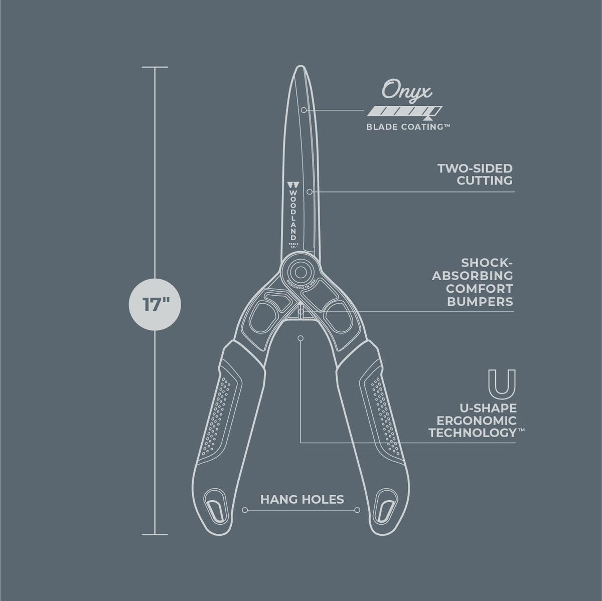Woodland Tools Duralight Hedge Shears, 16 Inch Lightweight Manual Hedge Clippers with 7.5 Inch Non Stick Blades and Glass-Filled Nylon Handles, Garden Trimmer for Shaping and Precision Cutting