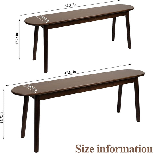 Entryway Bench, Solid Wood Dining Bench, Midcentury End of Bed Bench w/Rounded Corner, Outdoor Bench w/Robust Construction, Bedroom Bench, 10.24" W x 17.72" H(Walnut 39.4inches)