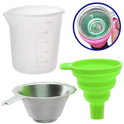 OIIKI 3D Printer Resin Filter, Stainless Resin Filter Cup + Silicone Funnel + 100ml Measuring Cup Disposable for 3D Printer(Green)
