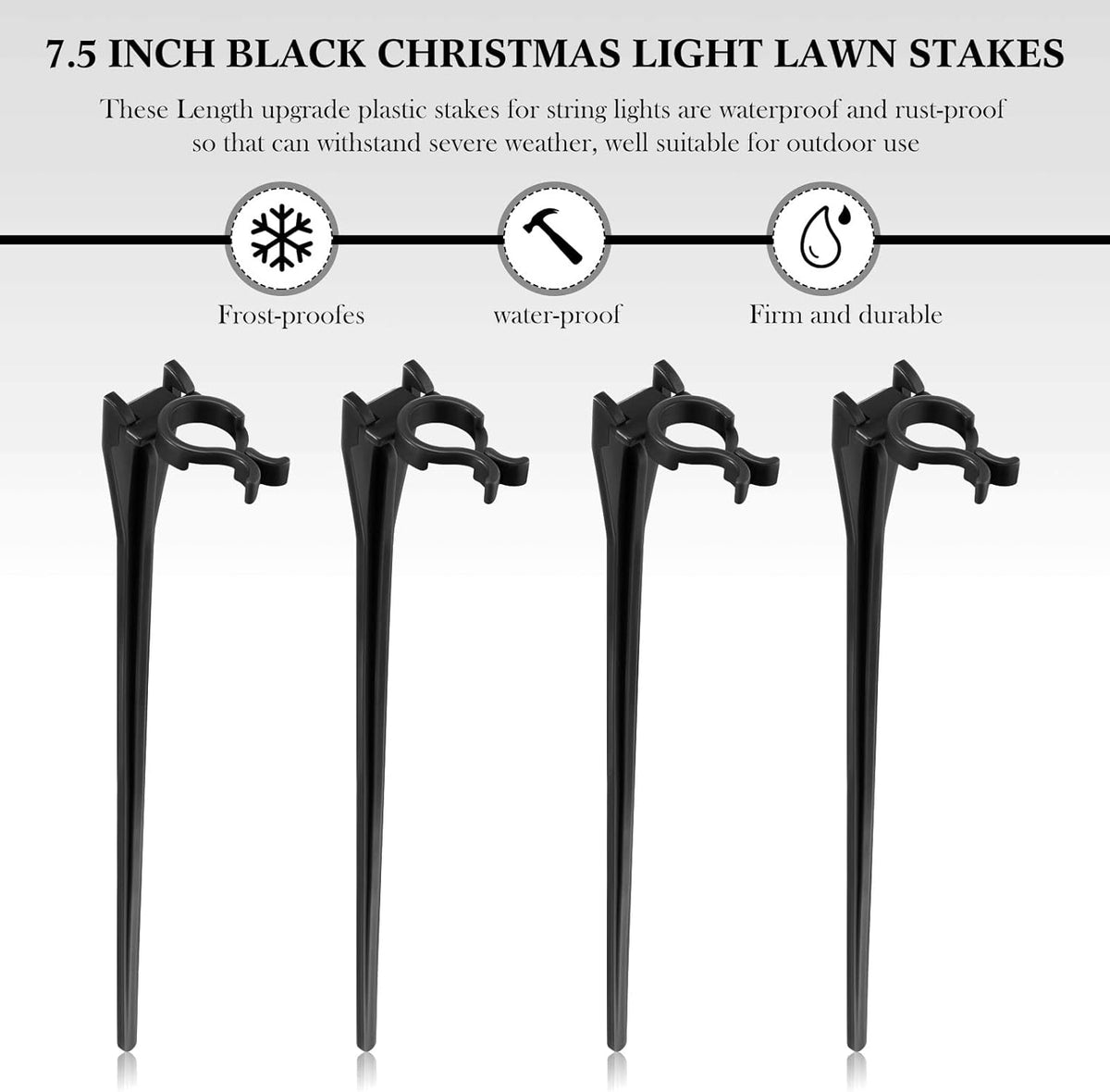 Jetec 800 Pieces Christmas Light Stakes Universal Yard Lawn Holiday 7.5 Inches Light Ground Stakes for C7 C9 String Lights Christmas Outdoor Lights Holders on Yards, Driveways (Black)