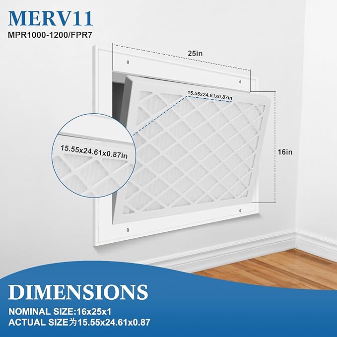 16x25x1 MERV 11 Air Filter, Quality AC/HVAC Furnace Filter,1 Reusable ABS Frame + 4 Pack Replaceable Filter Media,Breathe Fresher and Cost-effective
