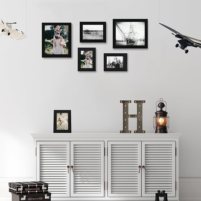 8x10 Picture Frame Set of 4, High Definition Glass Black Picture Frame, 8 x 10 Wood Rustic Photo Frames for Horizontal or Vertical Table Top and Wall Mounting