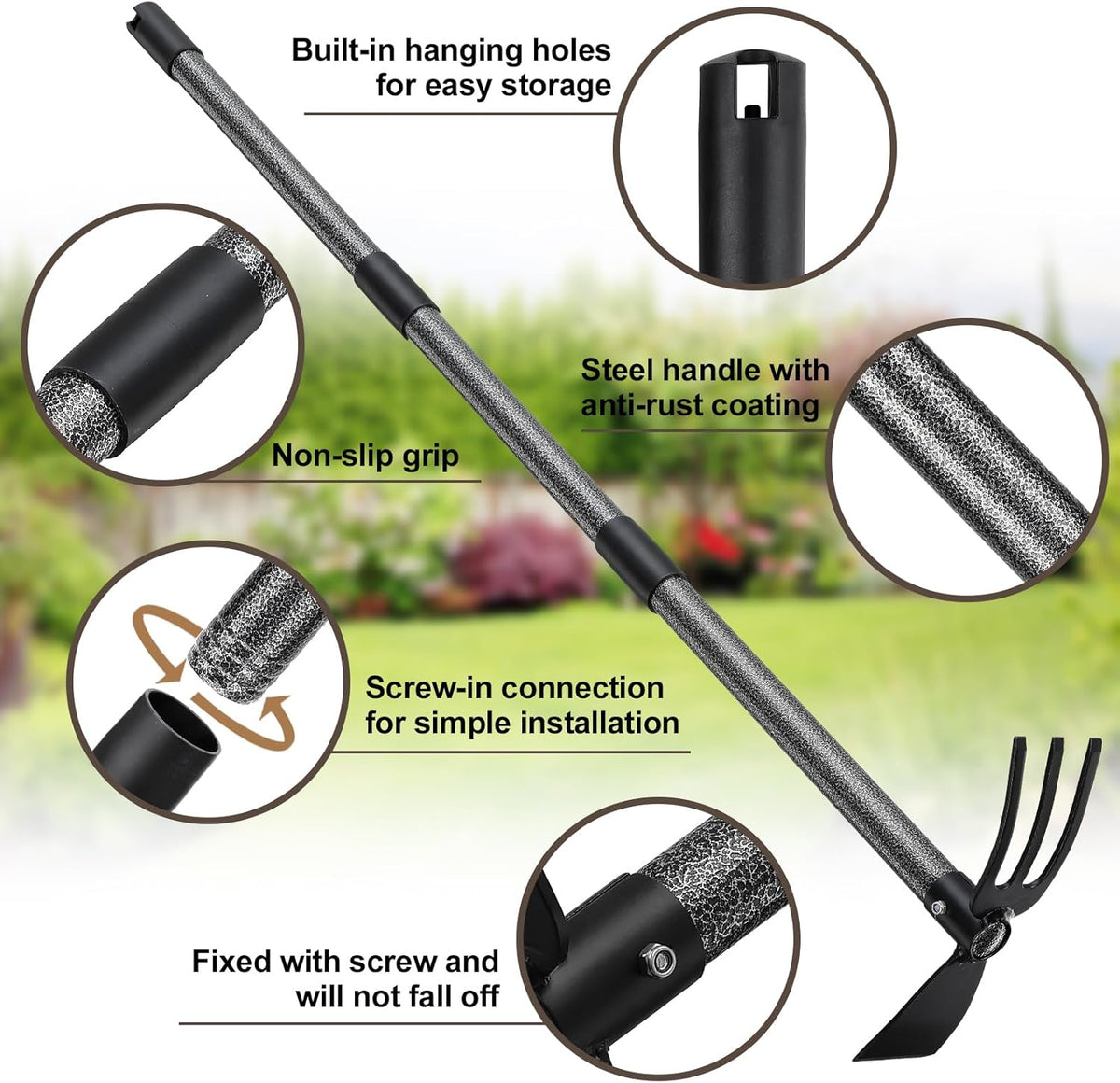 Hoe Garden Tool, 45 Inch Garden Hoe Long Handle for Weeding, Hoe Cultivator 2 in 1 Hand Garden Tools for Gardening Planting