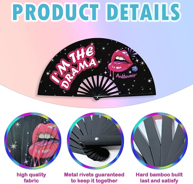 Boots on The Ground Fan, Large Folding Hand Fan for Women and Men, Popping Fans for Line Dancing for Raves, EDM, Dance Party, and Home Decoration