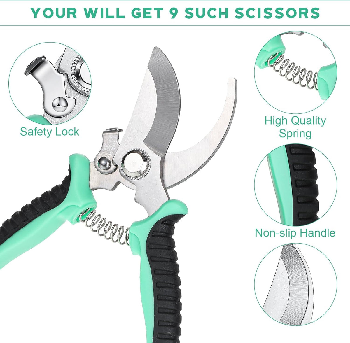 Lothee 9 Pcs Garden Shears Pruning Garden Clippers Bulk Bypass Pruner Heavy Duty for Gardening Hedge Plant Cutting Flower Scissors for Tree Trimming Bonsai Cutting Fruits Picking