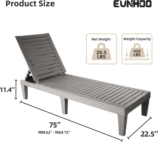 EUNHOO Outdoor Chaise Lounge Set of 2, Adjustable Pool Lounge Chair with 5 Positions Backrest, Waterproof Sun Loungers for Garden Pool Beach Patio Deck Sunbathing