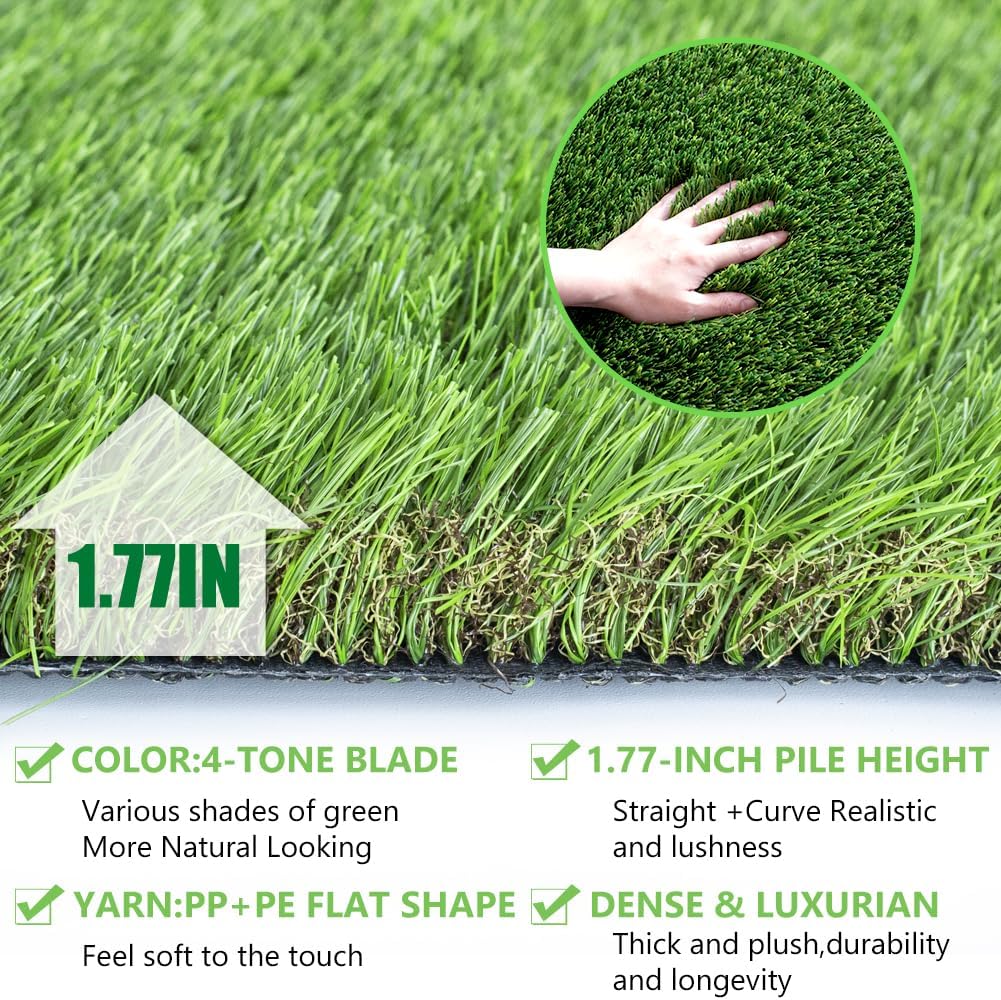 Petgrow Luxurious Artificial Grass Realistic Turf 11 X 50 Feet,1.57 Inch Pile Height Ultrathick Indoor/Outdoor Dog Fake Faux Grass,Synthetic Grass Rug Garden Landscape Patio,Drainage Holes