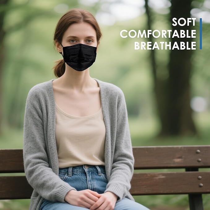 NNPCBT Black Disposable Face Masks 125 Pack,3-Ply Breathable Mask For Adults,Great For Outdoors,Home, Office, School