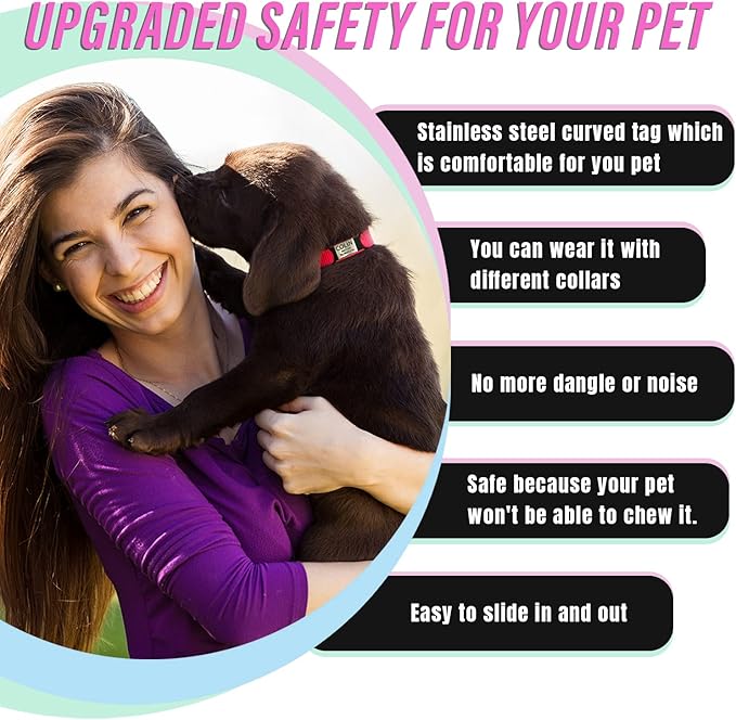 Personalized Dog & Cat ID Tags - No Noise, Engraved, Slide On - Custom Collar Tags for Small, Medium, Large Pets - Silent Puppy Identification Tags