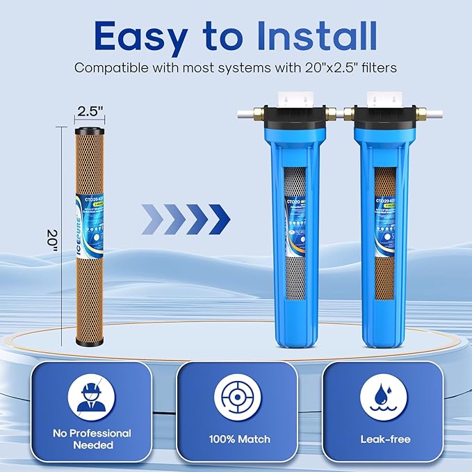 ICEPURE 20" x 2.5" Whole House CTO Carbon Water Filter Cartridge, 2-Stage Activated Carbon Block and KDF Heavy Metal Removal Filter Combo Kit Replacement for 20 Inch Water Filter System, 1 Pack
