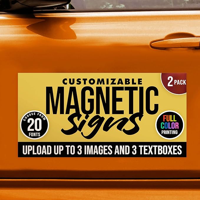 2-Pack,12"x24" Custom Magnet Signs in Full Color for Business and Advertising, 30 mil Customized Vinyl Car Magnets, Personalized Magnetic Sheets for Company Storefront & Vehicles (Sharp Corners)