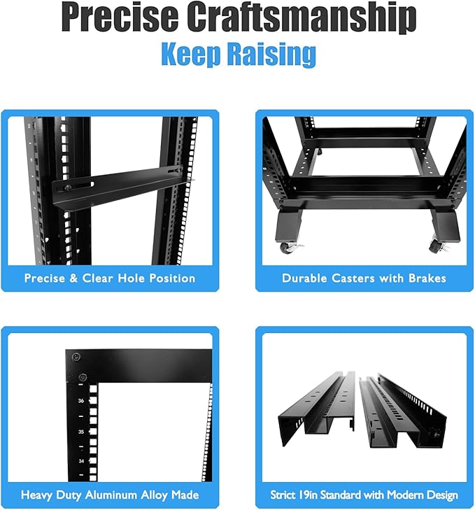 Raising Electronics Server Rack Open Frame Rack 4 Post 19 inch Adjustable Server/Audio Rack Cold Rolled Steel(15U,31 Depth)
