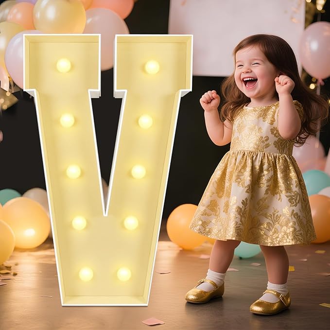 Marquee Light Up Letters: 3FT Large Decorative Signs for Party Decorations Baby Shower Birthday Wedding Engagement Anniversary, 3 Feet Tall Pre-Cut DIY Foamboard Letter V - Easy to Assemble