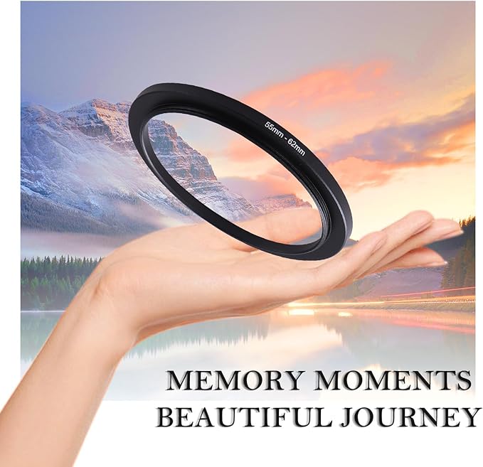 55-62mm Step-Up Ring Adapter, 55mm to 62mm Step Up Filter Ring for 55mm Lens Mount 62mm for DSLR Lenses and ND UV CPL IR Filters (55-62mm)