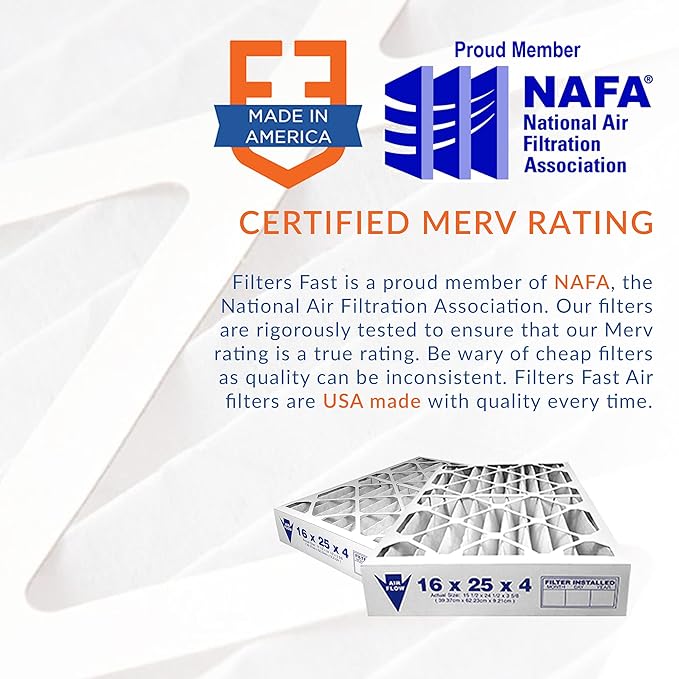 Filters Fast 18x20x1 Air Filter MERV 8, 1" AC Furnace Air Filters, Made in the USA, Actual Size: 17.75"x19.75”x0.75”, 6 Pack