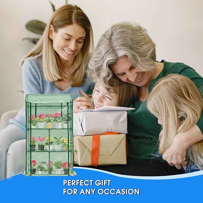Mini Greenhouse for Indoor Outdoor, Small Plastic Plant Green House Rack Stand Portable Greenhouses with Durable PE Cover for Seedling 60 "x 35"x 16",20 Pcs T-Type Plant Tags Include(PLGH4053G)