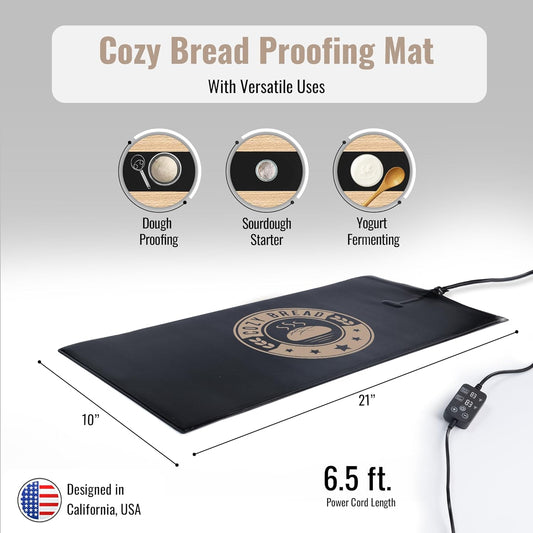 Cozy Bread® Sourdough Bread Proofing Mat for Home Bakers | USA Brand | Thermostat Controlled Bread Proofer (10" x 21") | Dough Riser Heating Mat