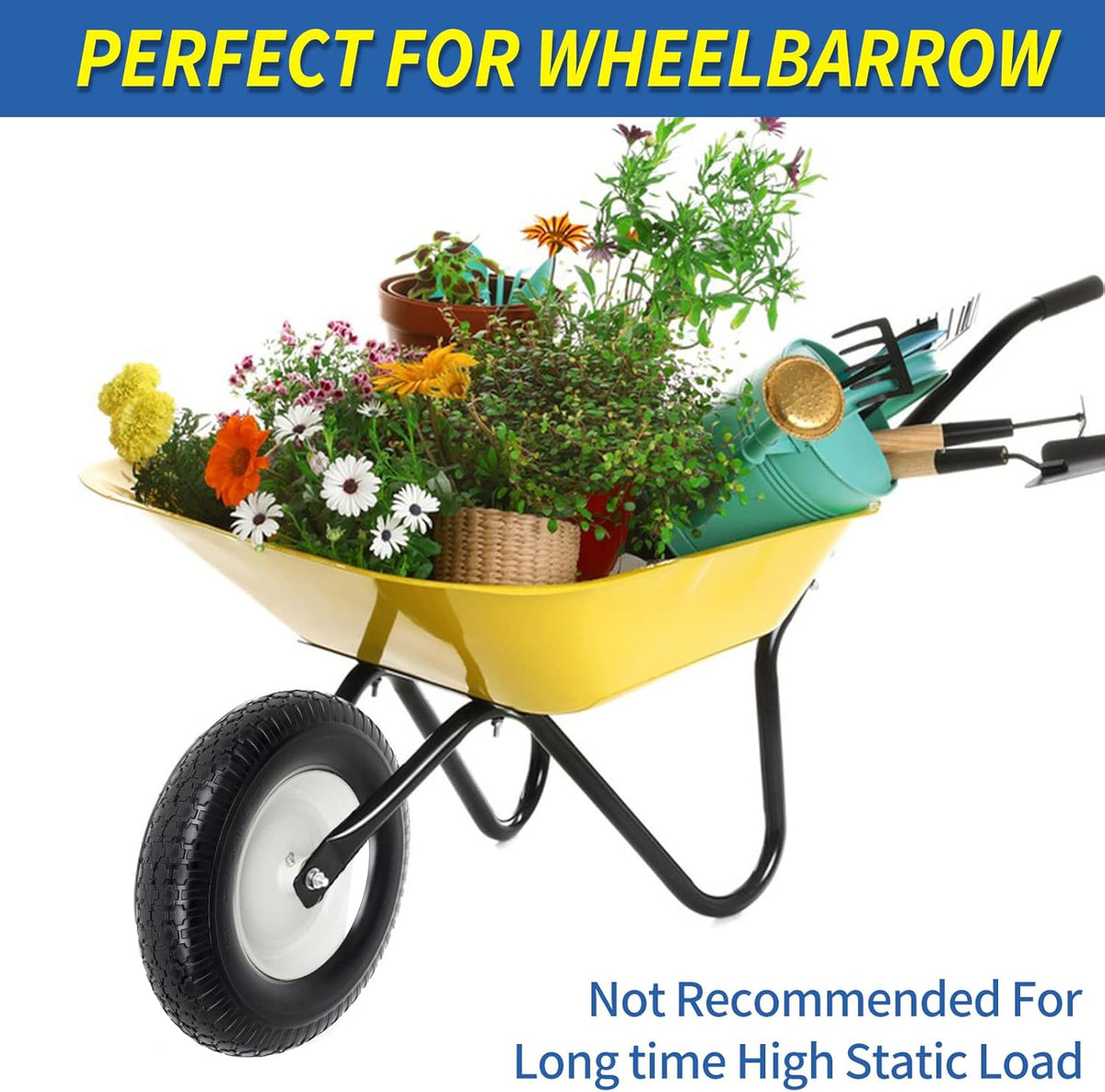 4.80/4.00-8" Flat-Free Tire and Wheel 16" Solid Wheelbarrow Tire, 6" Centered Hub, 5/8" Axle Bore Hole for Wheel Barrow Garden Utility Cart Replacement