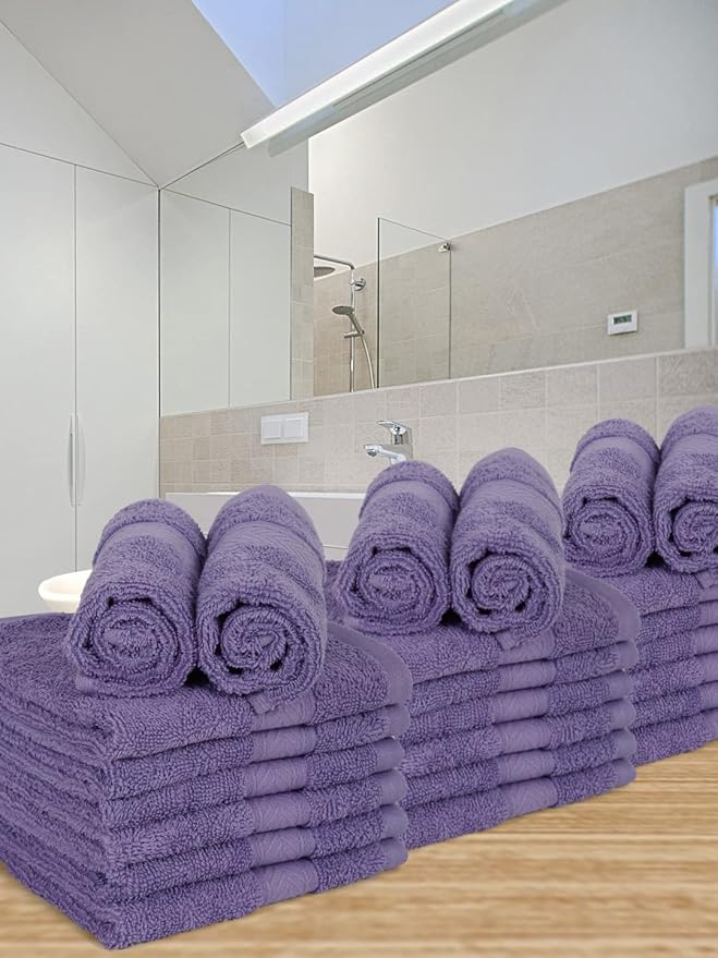 Casa Lino Face Towels & Body Wash Cloths for Showering - 100% Cotton Wash Cloths for Bathroom - Highly Absorbent & Quick Drying Washcloth Set - Cotton Washcloths 24 Pack (12" x 12") - (Purple)