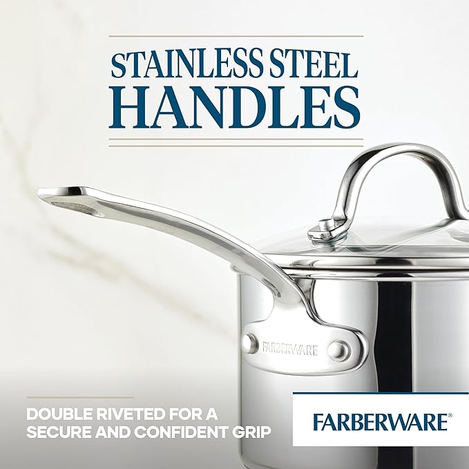 Farberware Millennium Stainless Steel Nonstick Cookware Set, 10-Piece Pot and Pan Set, Stainless Steel