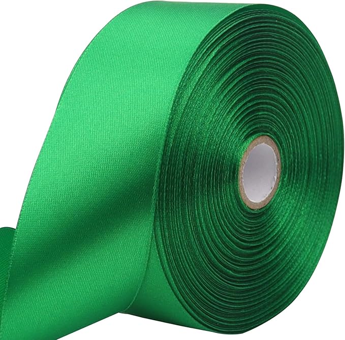Green Solid Satin Ribbon 1-1/2 Inch 50 Yards Solid Polyester Fabric Ribbon for Gift Wrapping Wedding Christmas Baby Shower Birthday Party Decoration Handmade Immortal Flower Craft