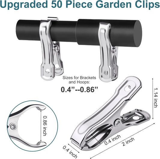50 PCS Garden Clips, Greenhouse Clamps, Stainless Steel Greenhouse Clips for Netting, Heavy Duty Row Cover Clips with a Strong Grip for Shade Cloth or Plant Cover on Gardening Hoops