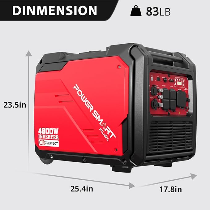 PowerSmart 4800-Watt Portable Inverter Generator with Electric Start, Super Quiet,Wheel Handle Kit, CO Protect, RV Ready, Parallel Capable Included, EPA Compliant