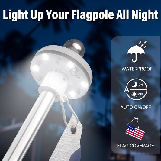 ZMTECH 1PC Solar Light for Flag Pole, Waterproof Outdoor Lighting for 5-10FT Flagpoles, Auto On/Off with Solar Charging, Fits 1in Diameter Poles (White)