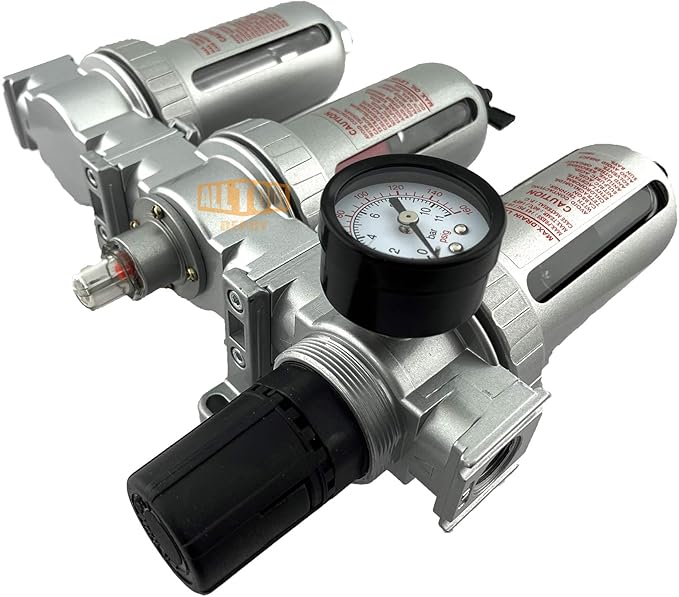 1/4" NPT MID FLOW Filter Regulator Coalescing Desiccant Dryer System For Compressed Air Lines, Poly Bowls, Great For Paint Spray And Plasma Cutter (AUTO DRAIN)