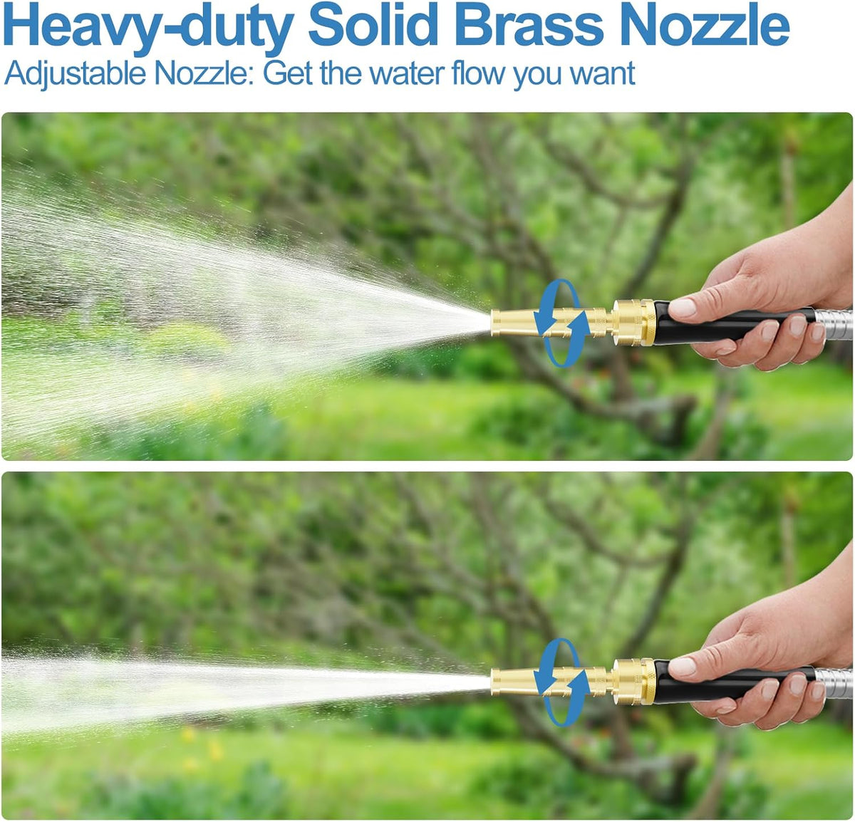 SPECILITE 75 FT Garden Hose, 304 Stainless Steel Metal Heavy Duty Flexible Water Pipe, Kink Free, Durable, Lightweight for Yard, Outdoor with Rubber Grip