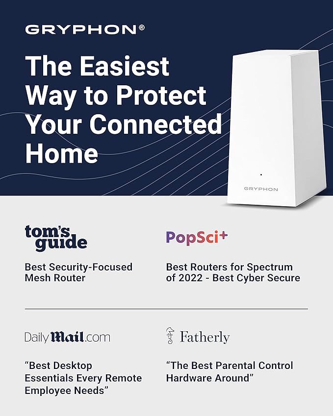 Gryphon AX – Ultra-Fast Mesh WiFi 6 Parental Control Router – Advanced Content Filters and Next-Gen Firewall - 4.3 Gbps Across 3,000 sq. ft. per Router for Multi-Device Households