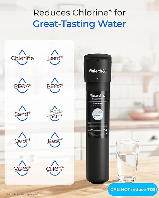 Waterdrop 15UA Under Sink Water Filter System, 2 Years, Reduces Lead, Chlorine, Bad Taste & Odor, Under Counter Water Filter Direct Connect to Kitchen Faucet, NSF/ANSI 42 Certified, USA Tech