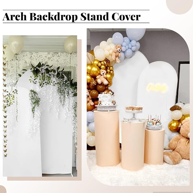 Wedding Arch Cover 6FT 7.2FT Arch Backdrop Cover Fitted Spandex Covers Set of 2 Round Top Chiara Arches Backdrop Stand Covers for Party Birthday Decoration(White