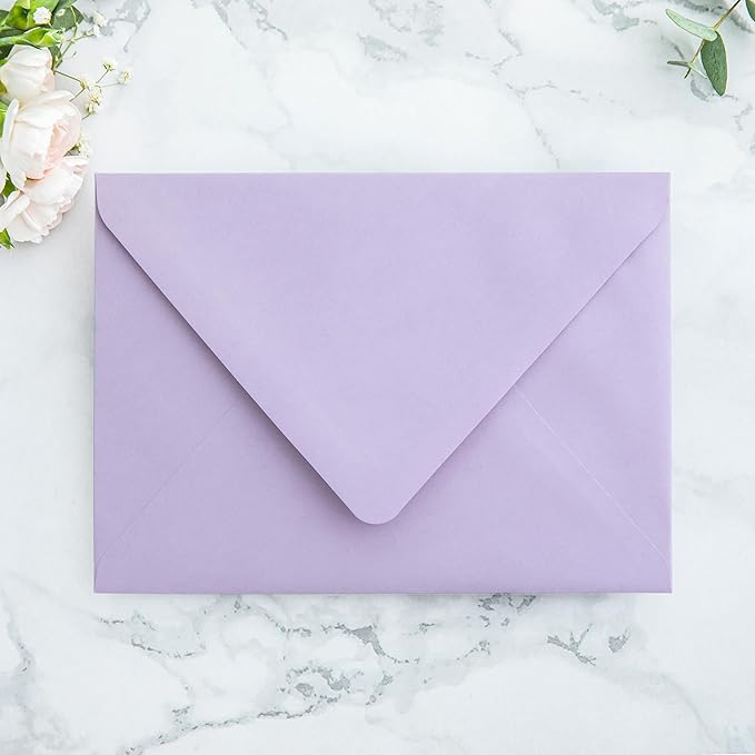PONATIA 50PCS A7 Euro Flap Envelopes, 5.25 x 7.25'' Lilac Flowers Liner Envelopes for 5x7 Weddings Invitations, Photos, Postcards, Greeting Cards, Christmas Gift Cards, Acrylic Mailing