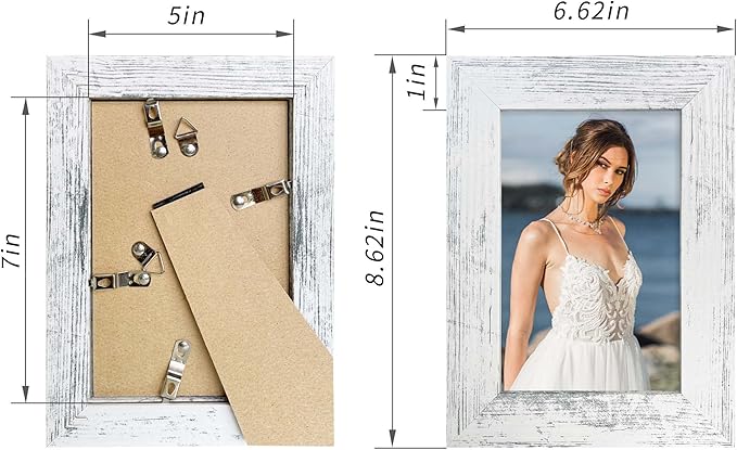 5x7 Picture Frame Set of 4, High Definition Glass Distressed White Frame, 5 x 7 Wood Photo Frames for Tabletop Display and Wall Mounting