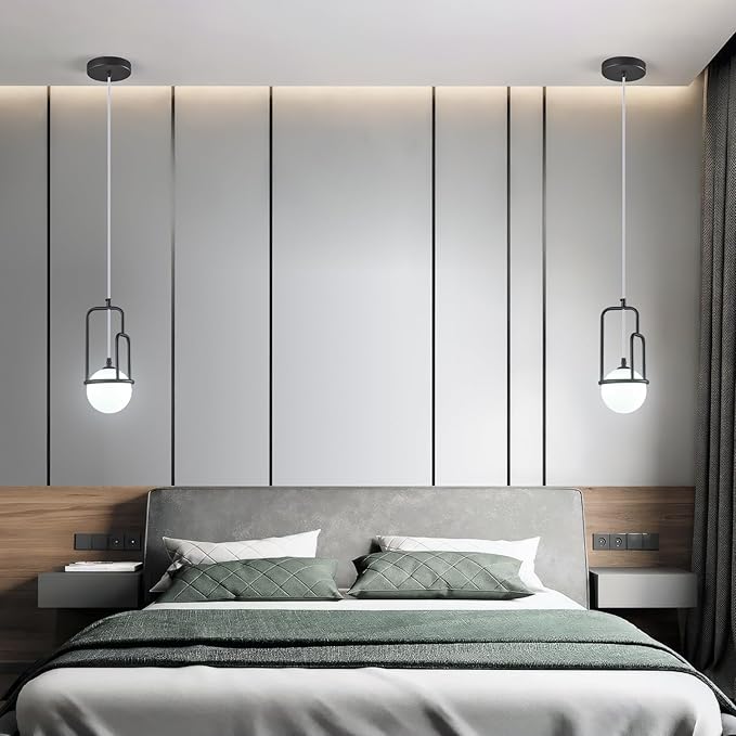 5 Inch Modern Black Pendant Light Globe Pendant Light Fixture Mid Century Pendant Lighting for Kitchen Island Dining Room Living Room Bedroom(2 Pack)