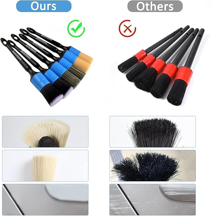 6pcs Car Detailing Brush Set-2pcs Boars Hair Car Detailing Brushes,2pcs Ultra Soft No Scratch Detailing Brush for Air Vent,Leather Seat 2pcs Detail Brushes for Interior Exterior(Blue)
