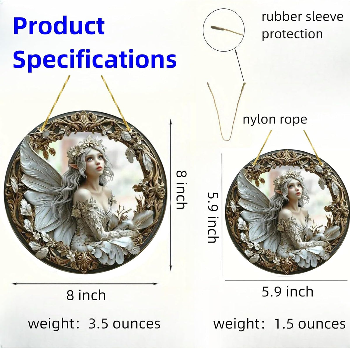 Flower Fairy Garden Decorations Angel Wing Christmas Halloween Deco Statue Art Elf Sculpture Hanging Craft for Outdoor Yard Courtyard Lawn Patio Window Acrylic Ornament Home Gift (D,S: 6*6 IN)