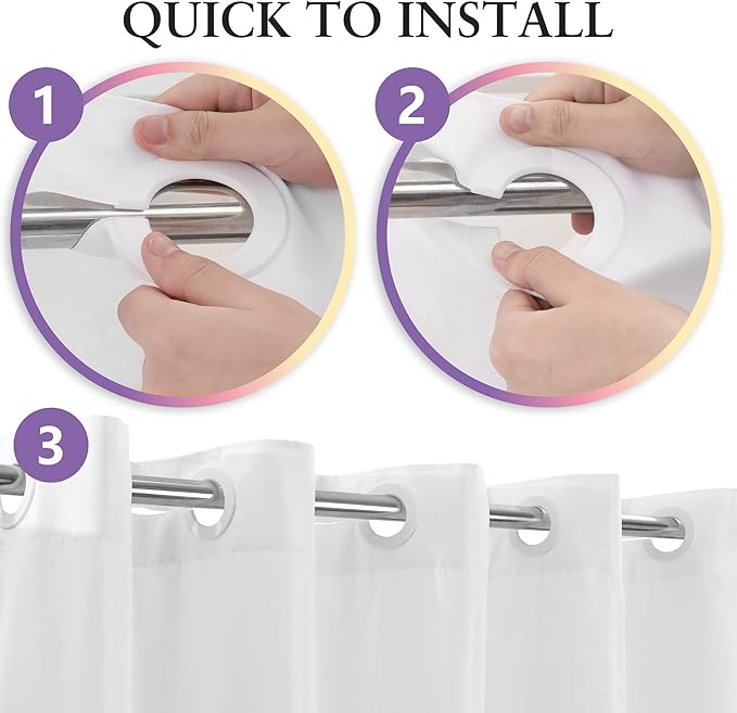 Extra Long No Hook Shower Curtain or Liner Soft Microfiber - 96" Length Fabric Shower Curtain Liner Set, Machine Washable & Water Repellent, White, 71x98