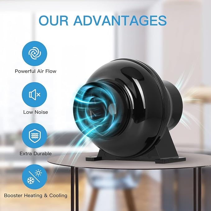 iPower 4 Inch 230 CFM Inline Duct Ventilation Fan Quiet Vent Blower for Hydroponics Grow Tent, Greenhouse Air Circulation, Upgrade