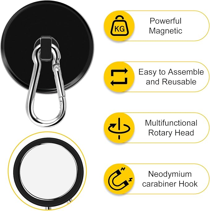 DIYMAG Black Magnetic Hooks,200LBS Strong Heavy Duty Neodymium Magnet Hooks ,Strong Magnetic Hooks for Hanging at Home, Office Locker, Workplace, Refrigerator, Cruise Ship or Travel, 4 Pack