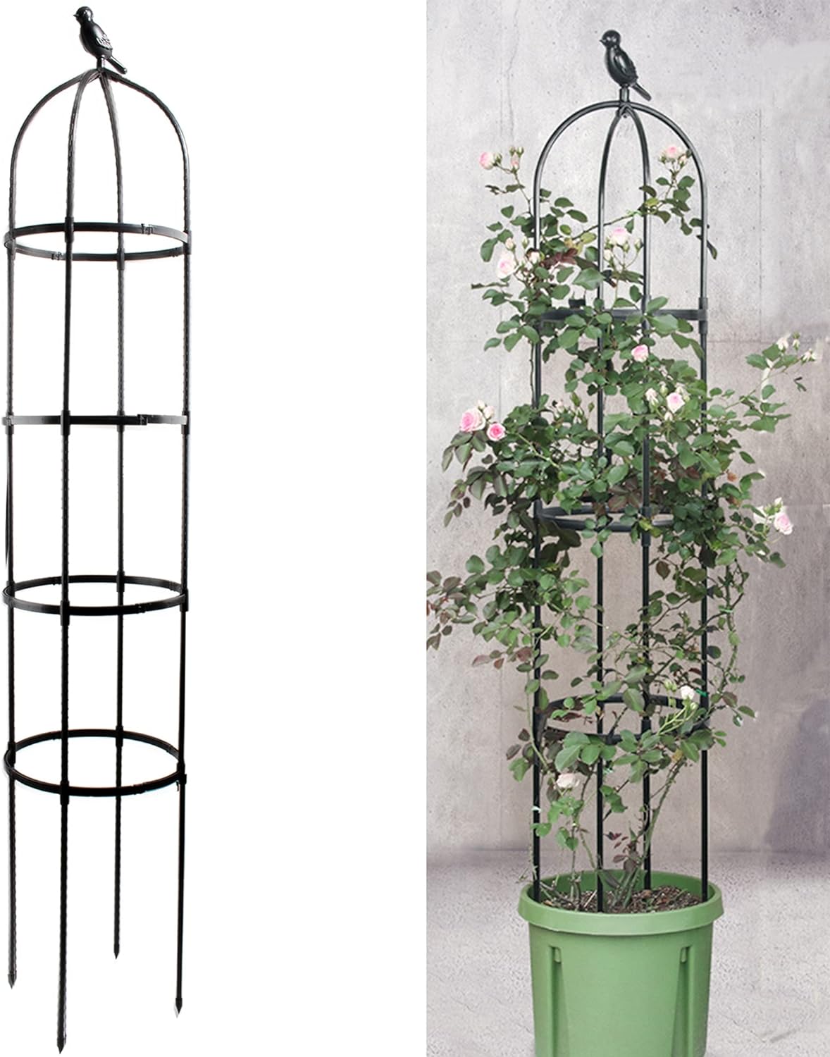 6ft Garden Obelisk Trellis for Climbing Plants-Rustproof Metal Pipe with Heavy Duty Plastic Coated, Garden Outdoor Indoor Potted Plant Support for Clematis Vine Jasmine Support (Black)