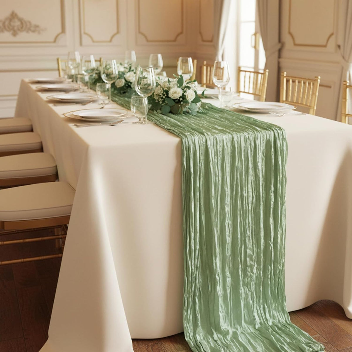 3 Pack Sage Green Cheesecloth Table Runner 120 Inch 10FT Cheese Cloth Runners for Baby Shower, Boho Decor, Wedding Decoration, Jungle Theme Party