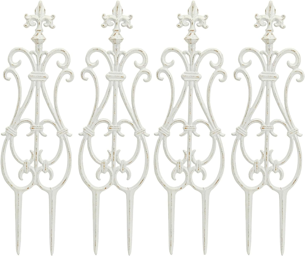 Sungmor Decorative Cast Iron Flower Bed Fence, 28" Tall Vintage Garden Edging Border, 4 Pack Heavy Duty Landscape Picket Fence Panels, Outdoor Plant Support Garden Stake, Victorian Yard Lawn Decor
