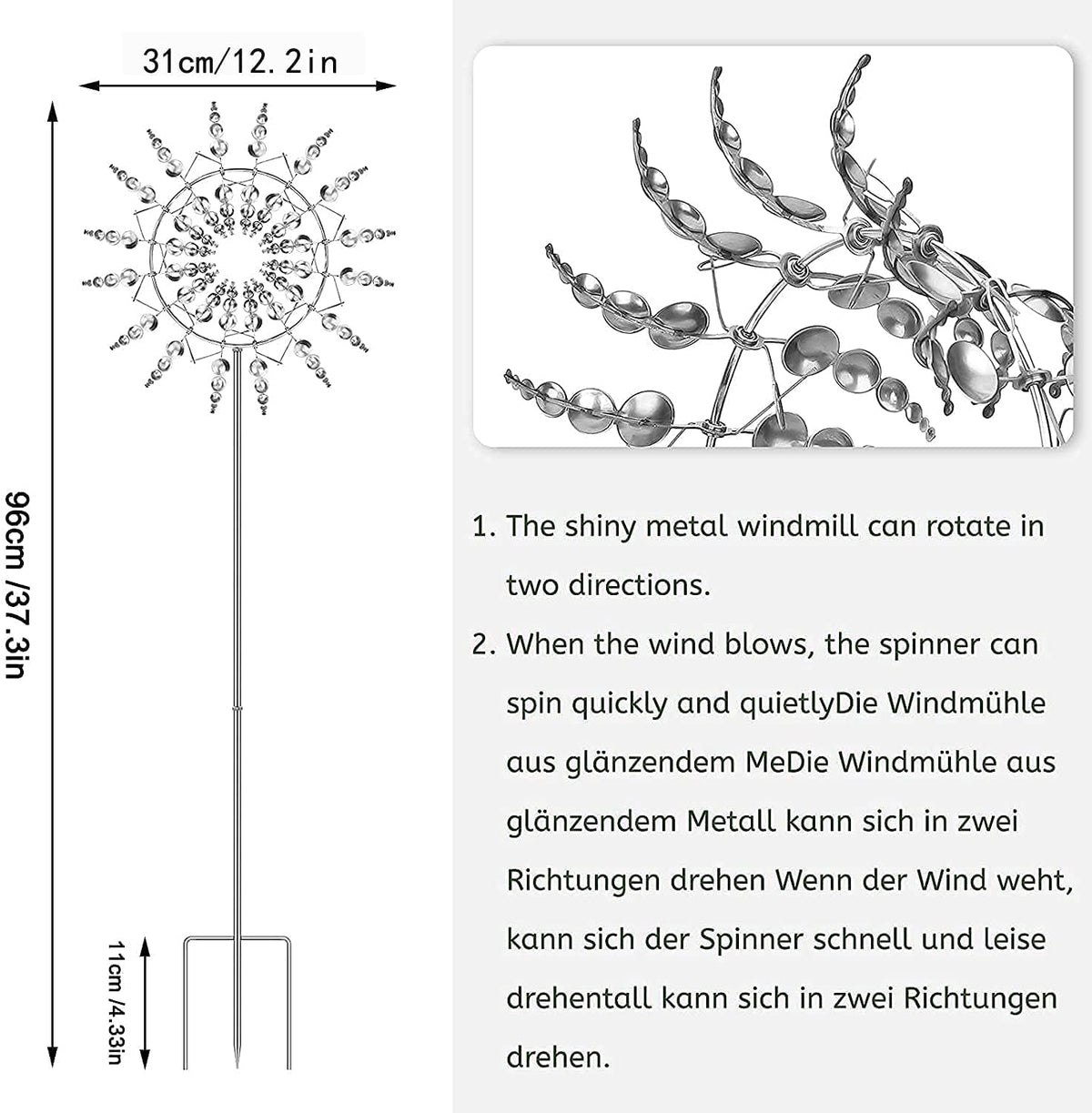 Unique and Magical Metal Windmill, 3D Wind Kinetic Sculpture, Wind Spinner Solar, Lawn Solar Wind Spinners for Yard and Garden, Wind Catchers Metal Outdoor Patio Decoration (1 PCS -Silver)