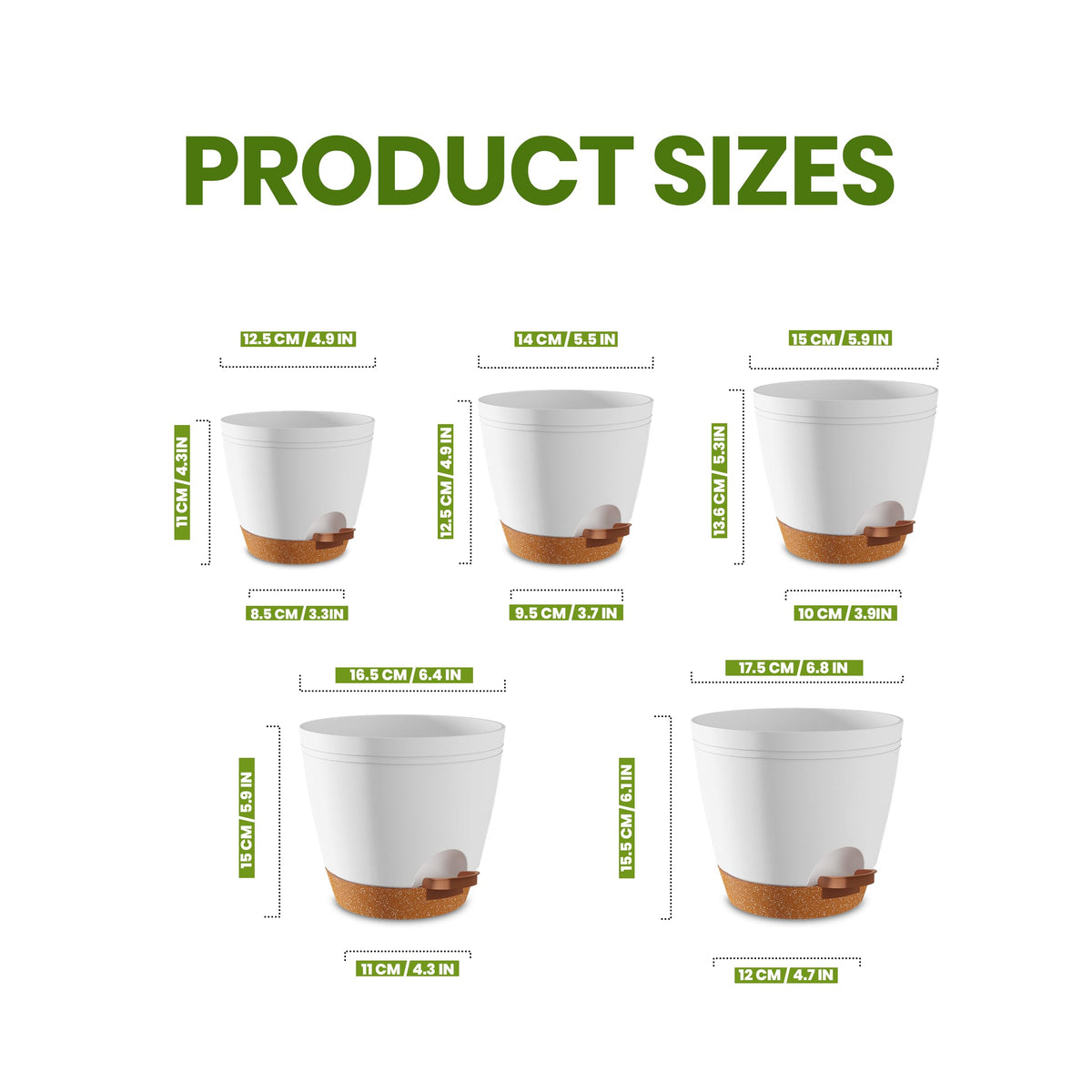 Utopia Home Self Watering Pots for Indoor Plants 6.8"/6.4"/5.9"/5.5"/4.9", Planters for Indoor Plants, Multi-Size Flowerpot, Set of 10 Plant Pots with Drainage & Reservoir (White)