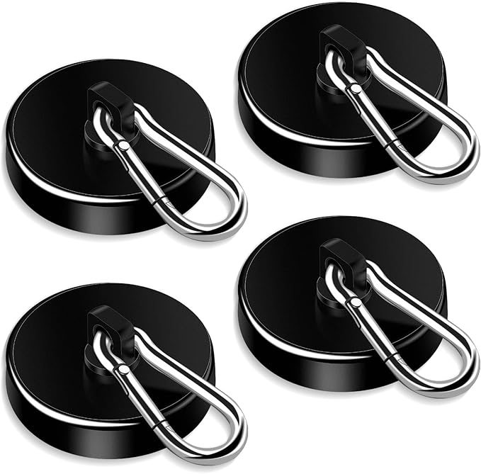 DIYMAG Black Magnetic Hooks,200LBS Strong Heavy Duty Neodymium Magnet Hooks ,Strong Magnetic Hooks for Hanging at Home, Office Locker, Workplace, Refrigerator, Cruise Ship or Travel, 4 Pack